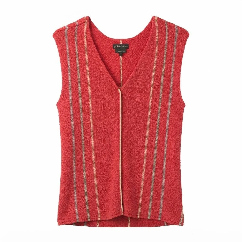 PrAna Womens XS Red Striped V-Neck Sleeveless Knit Tank Top Vest
